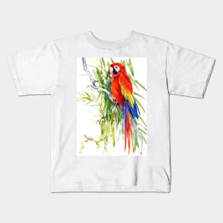 Scarlet Macaw Tropical Jungle Parrot Kids T-Shirt